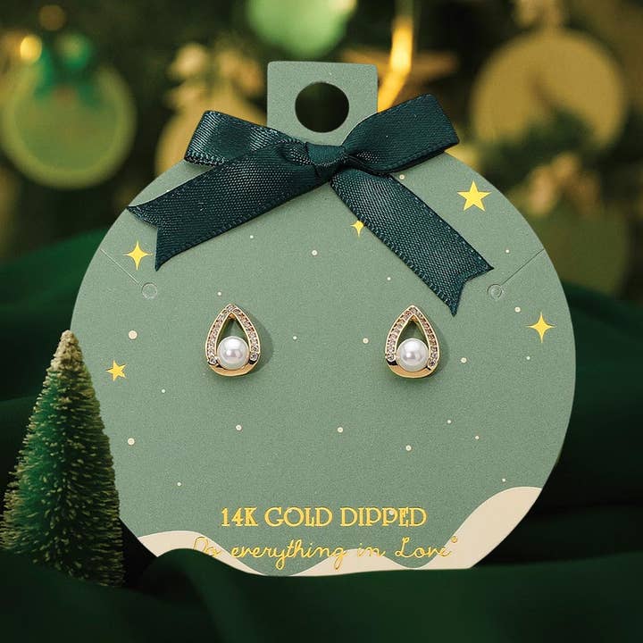 Brincos de Tacha em Forma de Gota com Pérola e Pedras Pavé Banhados a Ouro 14K por atacado de Sensibling Corp.