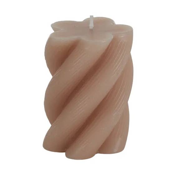 Rib Twist Pillar Candle 5.5x8cm Nude for wholesale by Aztec House