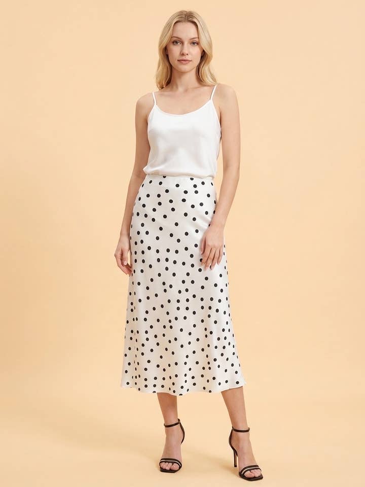 26032- Falda satinada con estampado de lunares pequeños para venta al por mayor de SOGGO