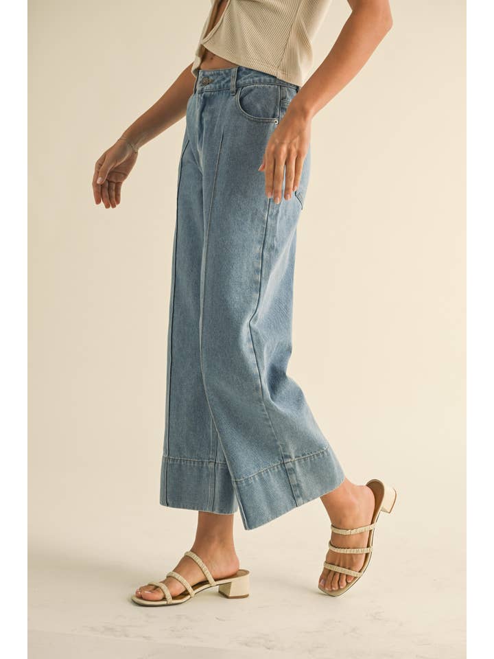 P4564 WIDE HEM DENIM PANTS for wholesale on Faire