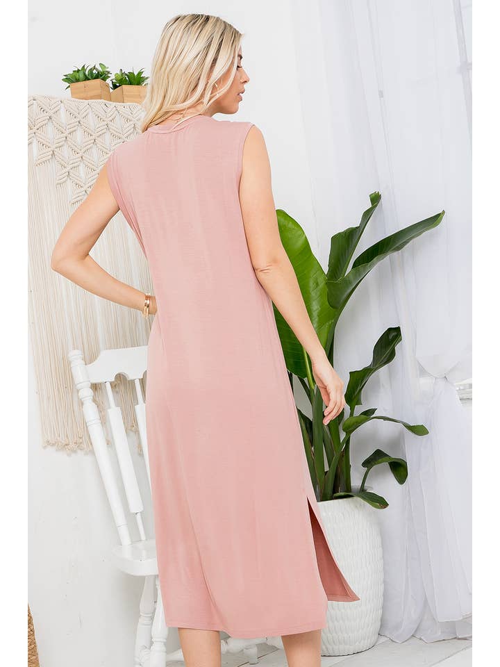 Sweet Lovely by Jen – Vestido - Mulher por atacado – VESTIDO MIDI CASUAL EM MALHA JERSEY COM BOLSO MACIÇO SEM MANGAS44