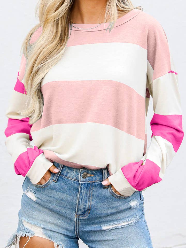 Lichtroze top met verlaagde mouwen en kleurvlakken voor wholesale door Kristine Leah