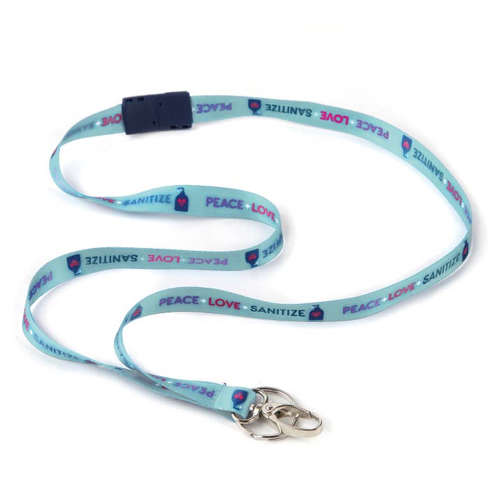 Peace, Love, Sanitize Ribbon Lanyard with Keyring and Hook for wholesale by Bonitas International