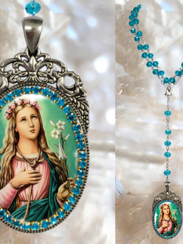 Rosary St. Philomena: Patron Saint of Babies, Infants, and Youth Handmade Necklace Catholic Christian Religious Jewelry Medal Pendant for wholesale by MariaSantissimaShop