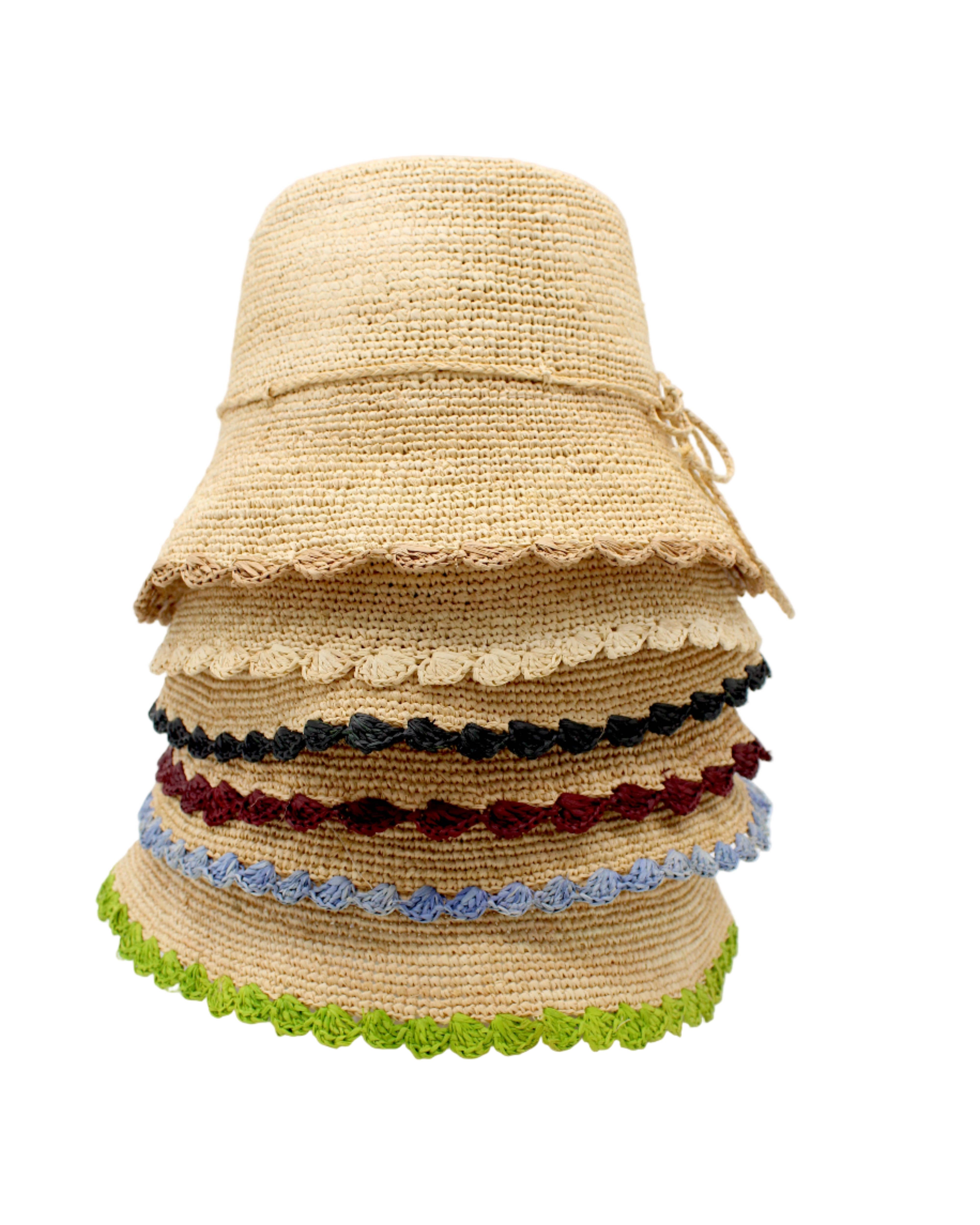 Shebobo - Wholesale Bucket Hat - Unisex - Kate 3" Brim Crochet Bucket Straw Hats with Colored Edge5