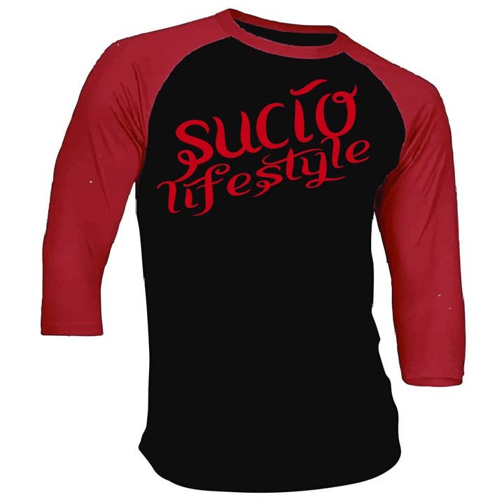 SUCIOWEAR OFFICIEL « SUCIO LIFESTYLE » Bella Canvas Unisexe Raglan Rouge/Noir pour la vente par suciowear