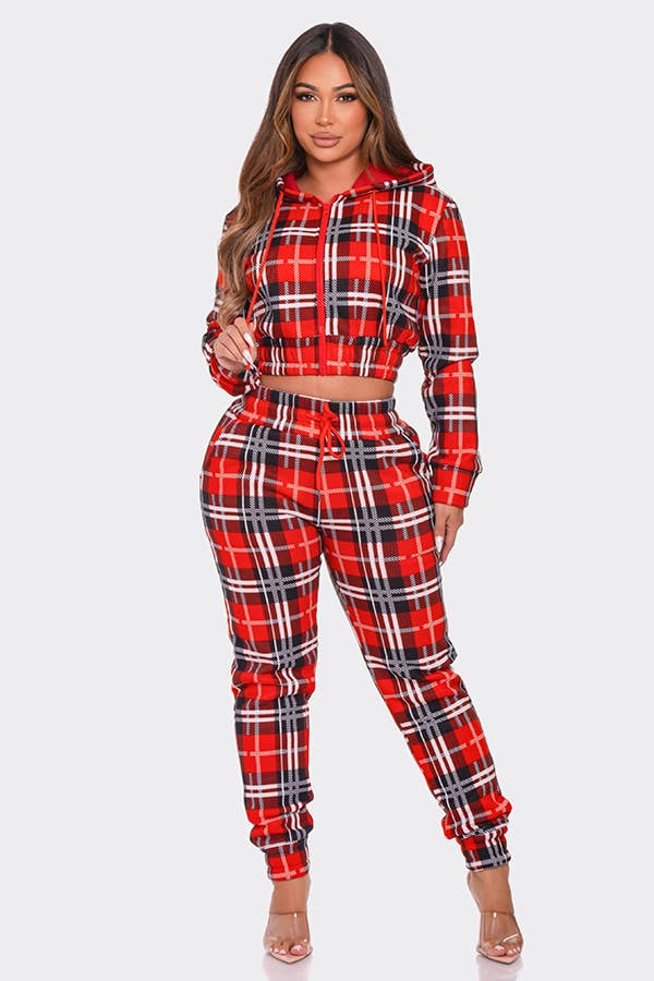 Lime All the Time - Vendita all'ingrosso Completo loungewear - Donna - Completo 2 pezzi con felpa con zip e pantaloni jogger a quadri3