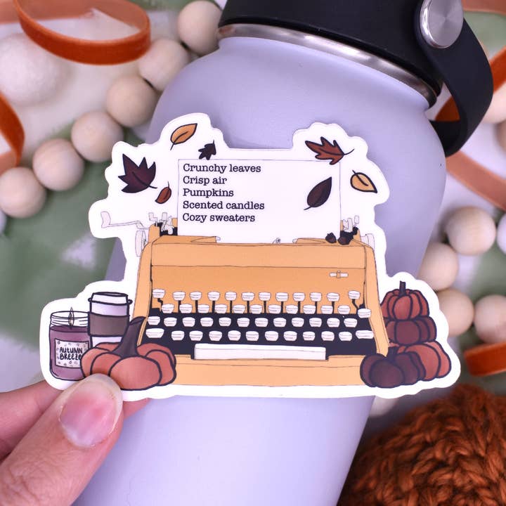 Hello Autumn List Schreibmaschinen-Aufkleber, 4 x 2,75 Zoll für den Großhandel von Sammy Jean Artist