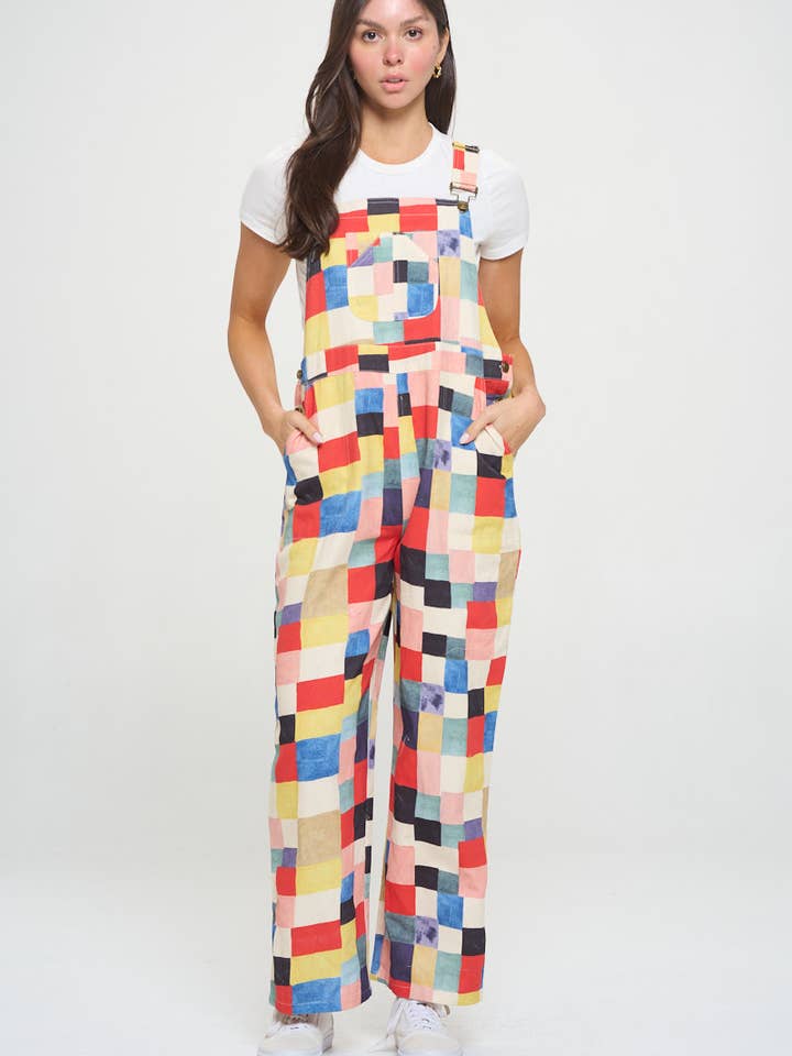 COLORFUL CHECK SQAURE PRINT OVERALLS for wholesale by SM WARDROBE