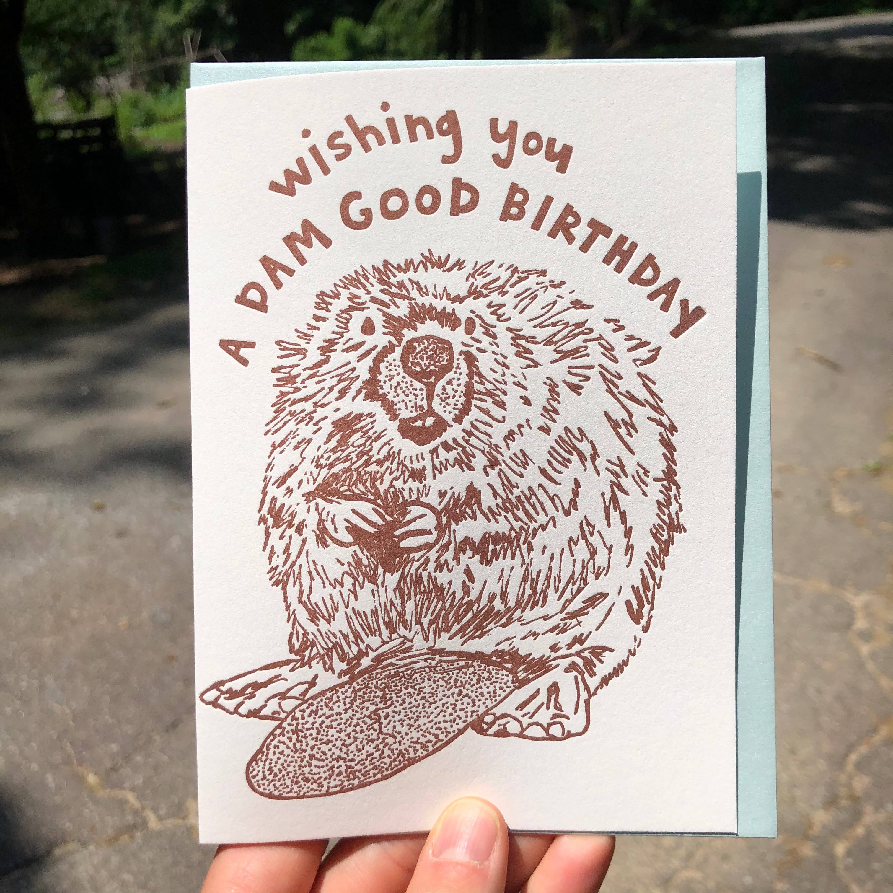 Macon York Press - Wholesale Birthday Card - Birthday Letterpress Greeting Card: Beaver "Dam Good" Birthday2