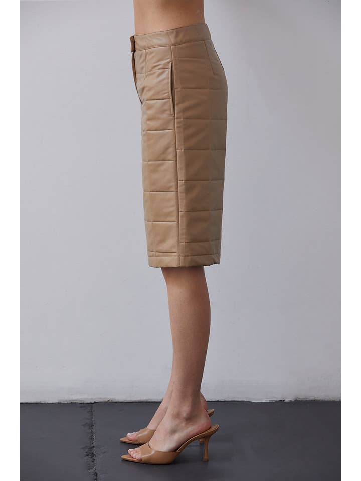 BEIGE CP8184 - Amanda Vegan Pu Leather Bermuda Quilted Shorts for wholesale on Faire4