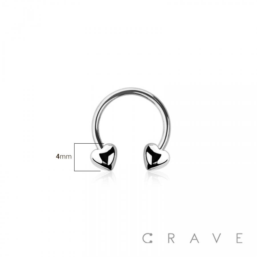 CRAVE – wholesale Single earring – 316L SURGICAL STEEL HEART ENDS HORSESHOE FOR SEPTUM, HELIX,1
