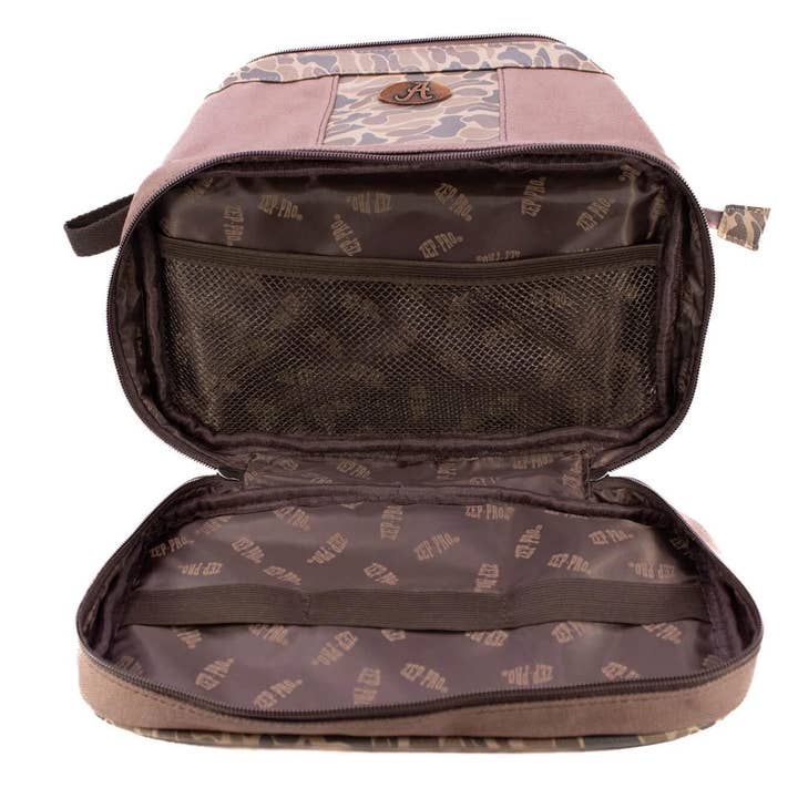 Brown Tan Alabama Crimson Tide Camo Canvas Toiletry Bag. for wholesale on Faire3