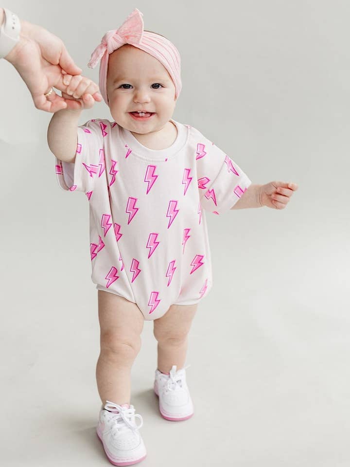 Lucky Panda Kids - Wholesale Bodysuit (Non-Footed) - Baby - Short Sleeve Bubble Romper | Pink Bolts2