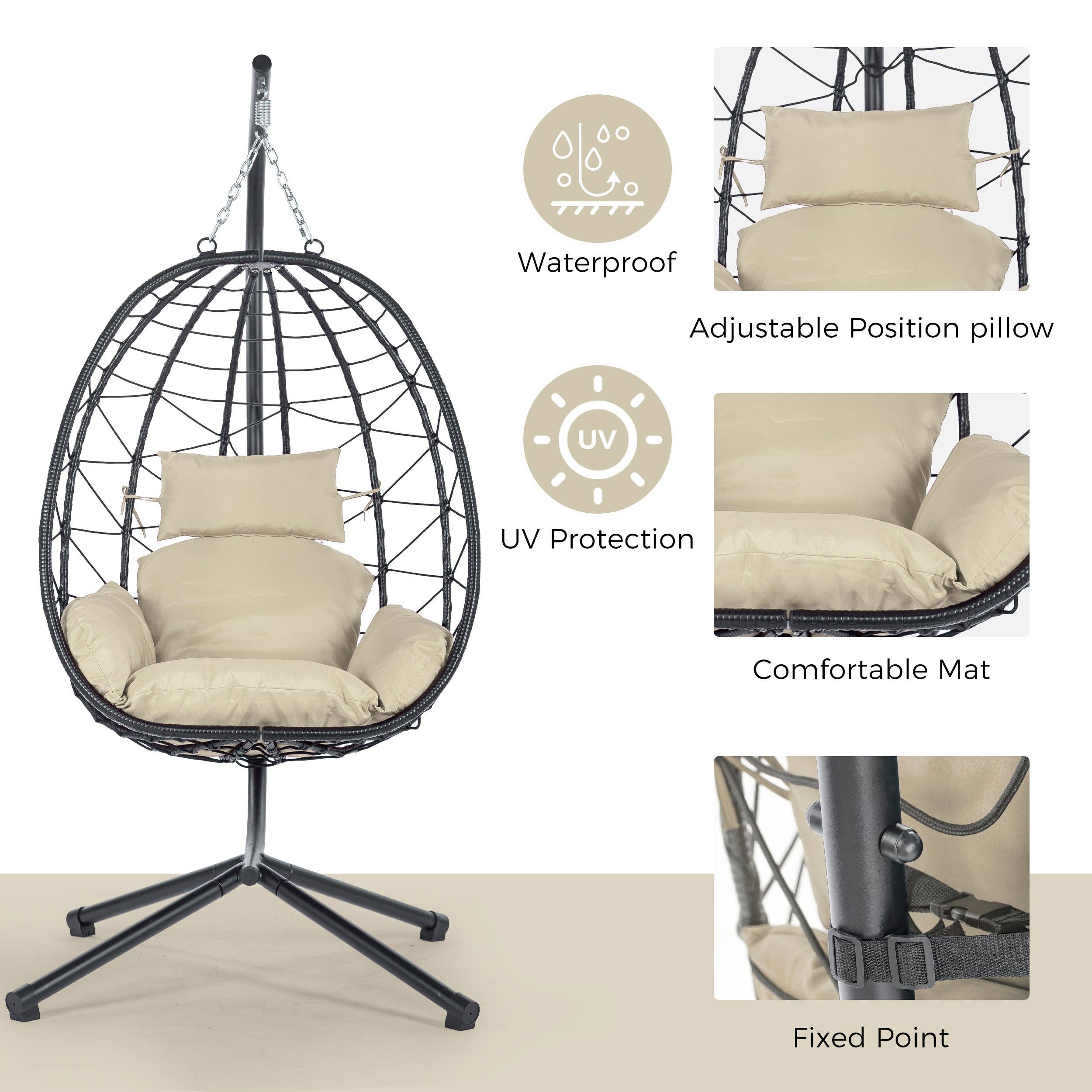 39F Inc. - Wholesale Egg Chair - Beige Wicker Hanging Egg Chair with Stand for Indoor Outdoor11