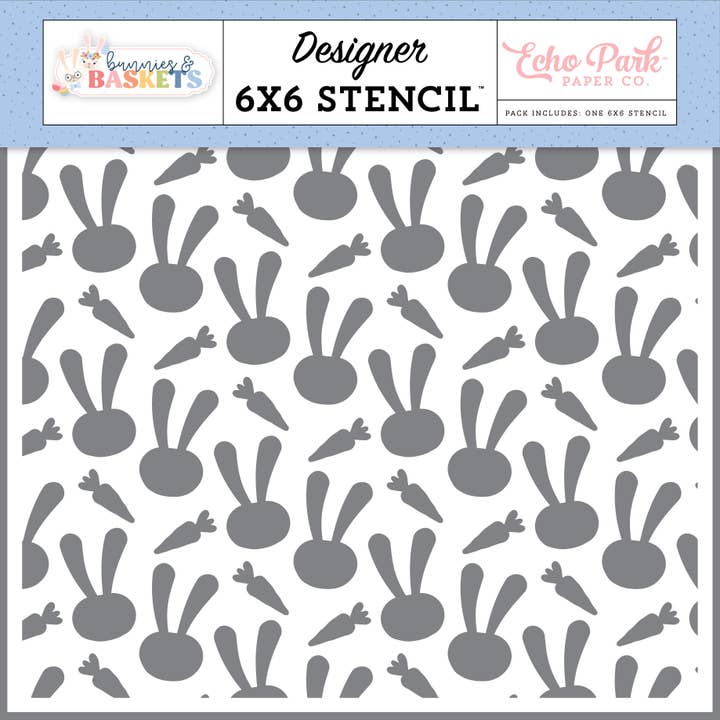 Hasen und Körbe: Hase und Karotten Schablone für den Großhandel von Echo Park Paper Co.