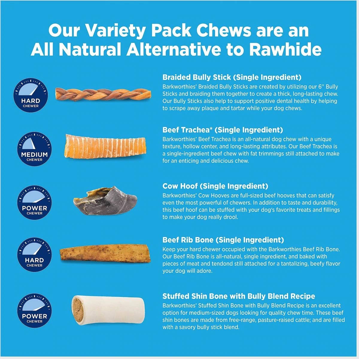 Pet Palette Distribution - Wholesale Pet Bone/Rawhide - Dog - Barkworthies Medium Variety Pack3