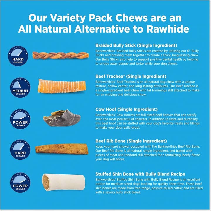 Pet Palette Distribution - Wholesale Pet Bone/Rawhide - Dog - Barkworthies Medium Variety Pack3