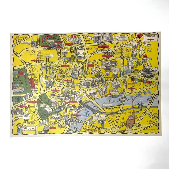 Les stations du métro de Londres - Reproduction d'une carte d'époque pour la vente par Big Wheel Press