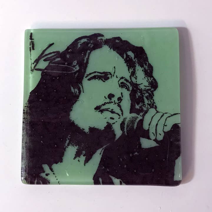 Chris Grunge Fused Glass 4" Single Coaster for wholesale by Kiku Handmade | Contemporary Fused Glass Home Goods