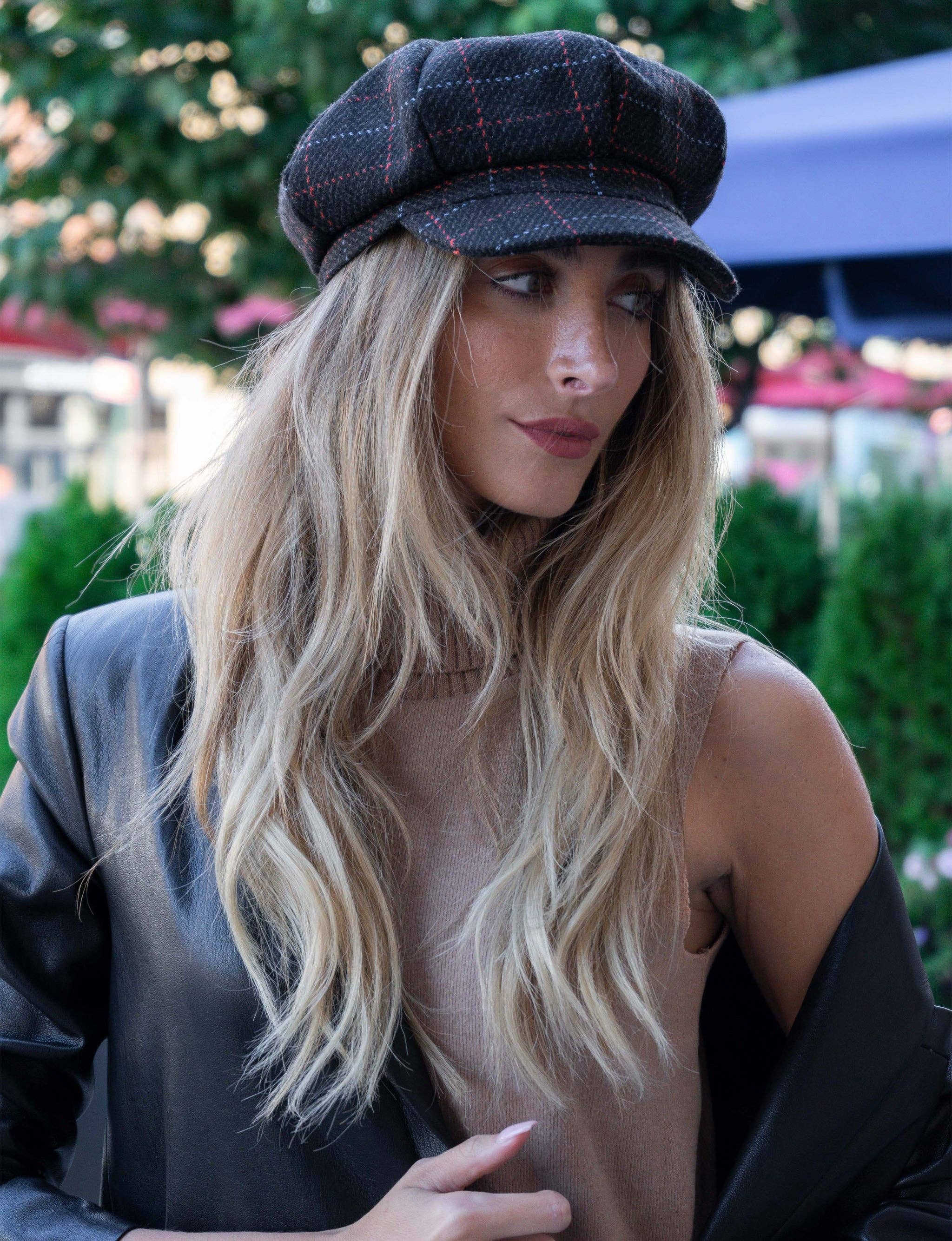 BLACK Magid Line Check Pattern Newsboy Cabby Cap for wholesale on Faire1