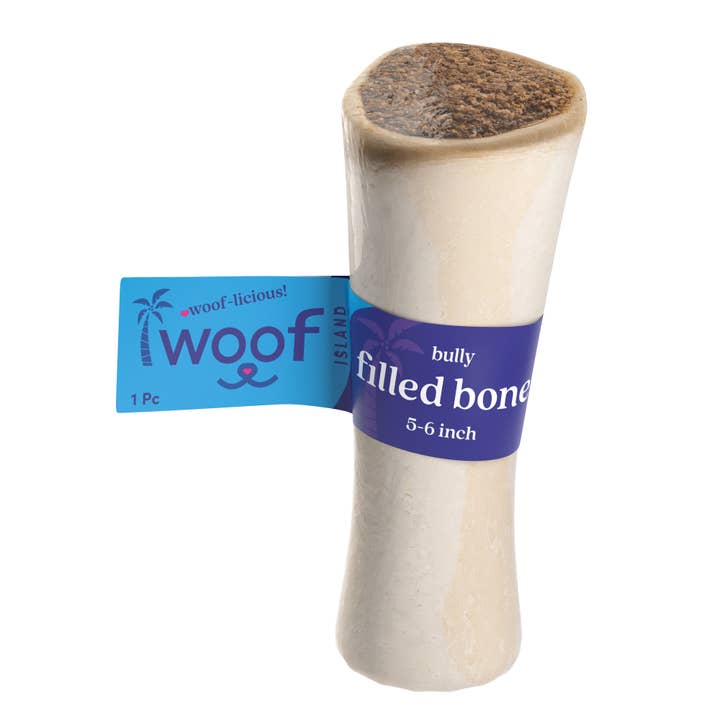 5-6" Bully Stick Filled Bone for wholesale by Woof Island