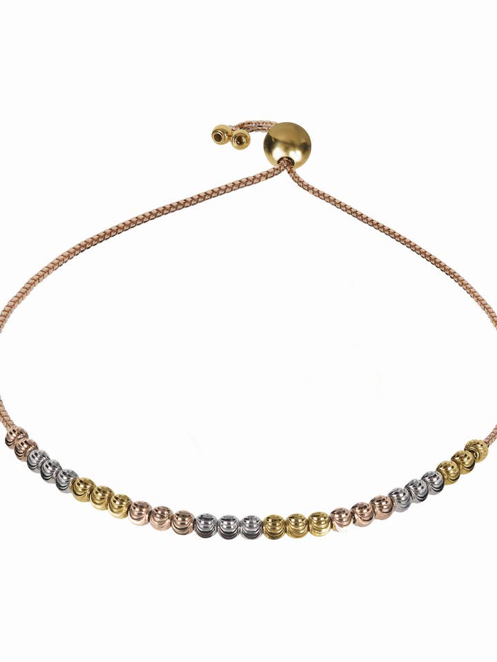 9ct 3 Color Diamond Cut Bead Adjustable Bracelet for wholesale by The Fine Collective