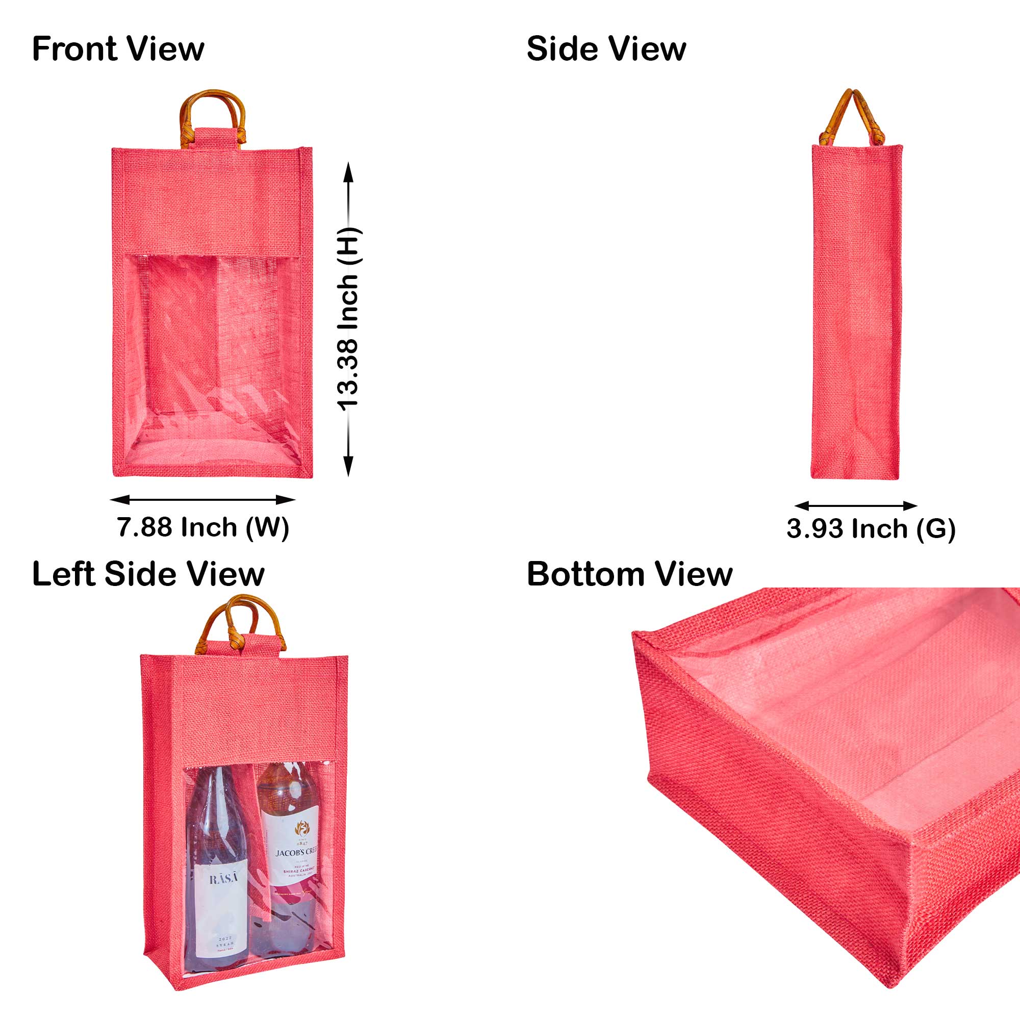 ecojutebags – wholesale Wine gift bag – 6-Pack Burlap Wine Bags with Cane Handle & Clear PVC Window10