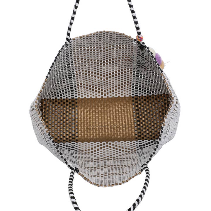 Jen & Co. - Wholesale Tote Bag - Women's - *SALE* M2068AW Shelby Large Handwoven Tote w/ Pom-Poms