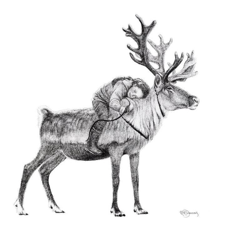 Tsaatan Girl with Reindeer illustration - "Social Animal" Co for wholesale by LE NID atelier