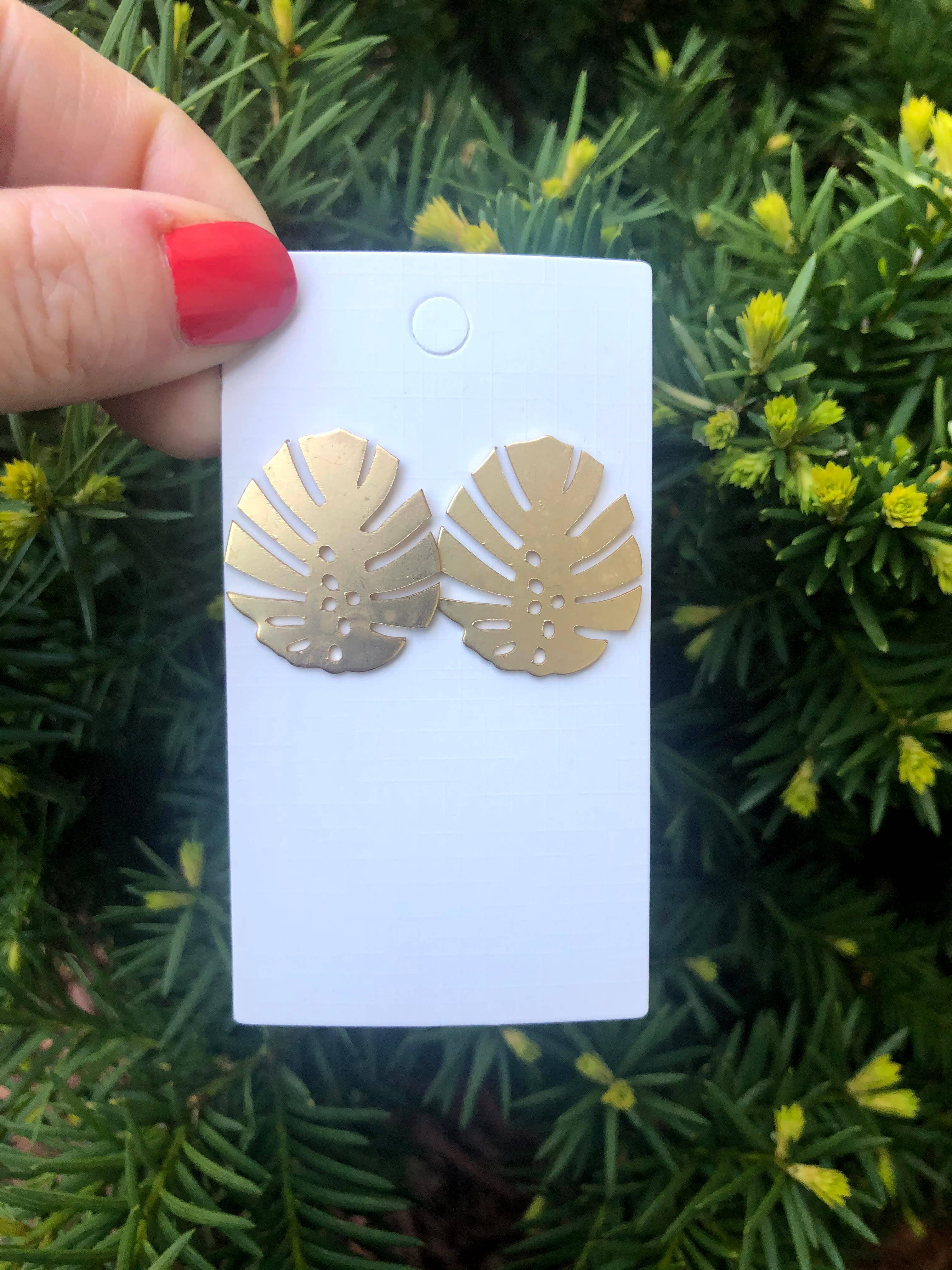 Baubles by B - Wholesale Stud/Post Earrings - Gold Monstera Leaf Beach Stud Earrings1