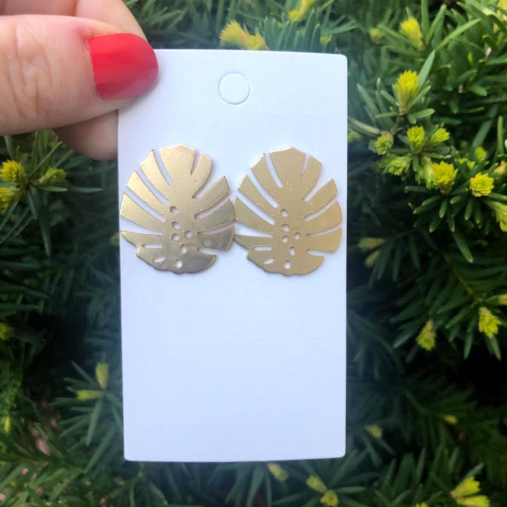 Baubles by B - Wholesale Stud/Post Earrings - Gold Monstera Leaf Beach Stud Earrings1