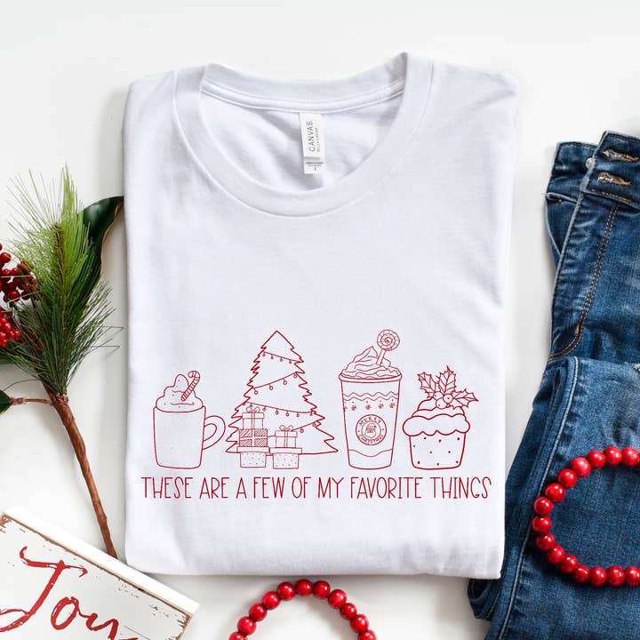 My Favorite Things- White Bella Canvas Tee for wholesale by Bakers and Burgers