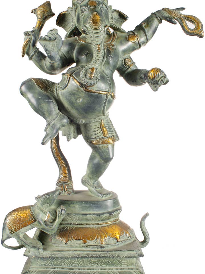 19" Dancing Ganesha In Brass | Handmade | Dancing Ganesha for wholesale by Exotic India Art