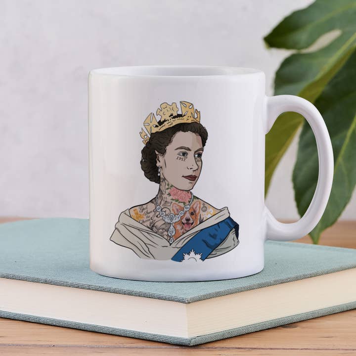 Tattooed Queen Elizabeth Mug for wholesale by Bookishly (No US Import Fees)