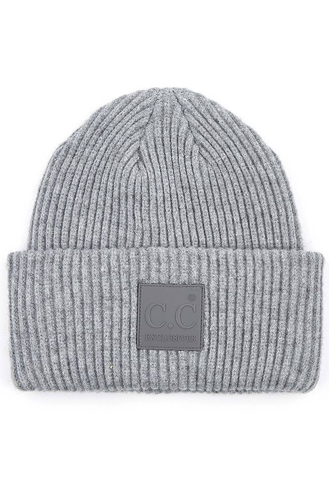 Hana - Wholesale Beanie - Women's - C.C Solid Ribbed Knit Beanie With Rubber Patch3