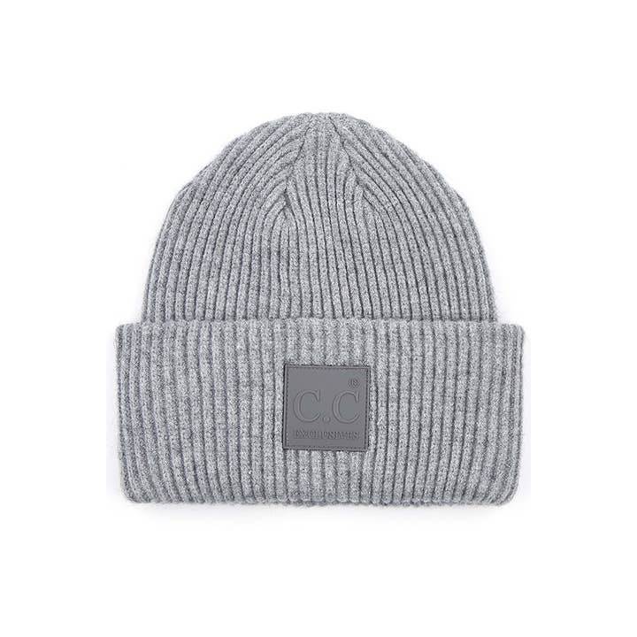 Hana - Wholesale Beanie - Women's - C.C Solid Ribbed Knit Beanie With Rubber Patch3