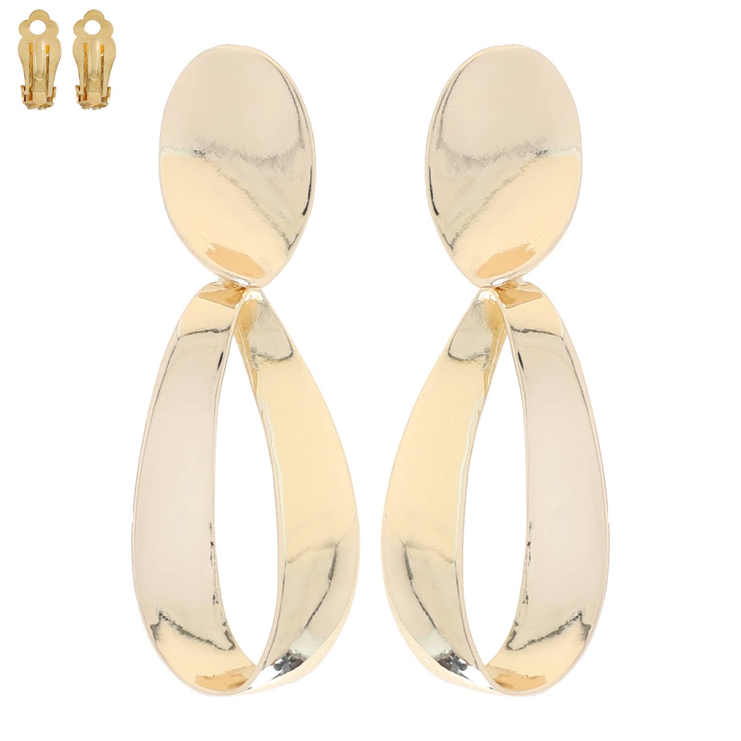SP Sophia Collection - Wholesale Clip-On Earrings - 2 Tier Oval Loop Brushed Metal Drop Clip-On Earrings0