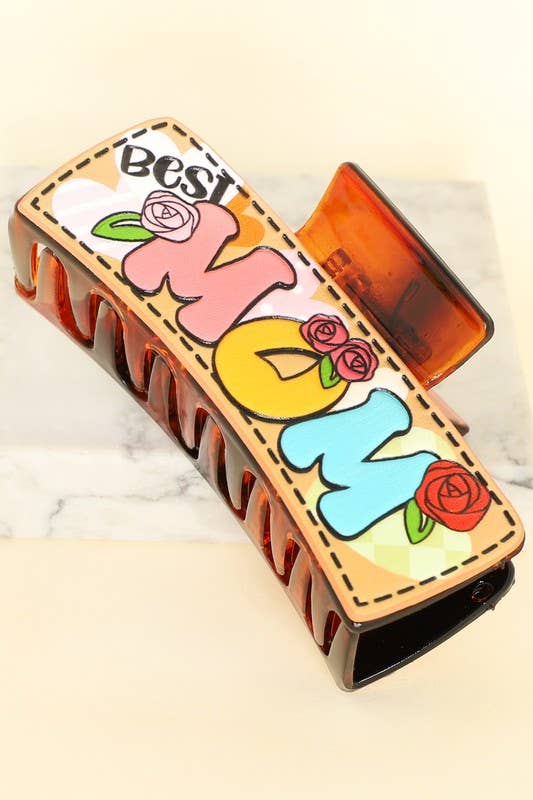 Brmt BEST MOM TOOLED LEATHER HAIR CLAW CLIP H15288 for wholesale on Faire1