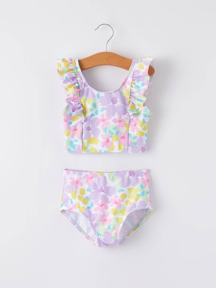 Rylee Faith Designs - Wholesale Two Piece Swimsuit - Kids - "Purple Flowers" Girls' Boutique Swimsuit