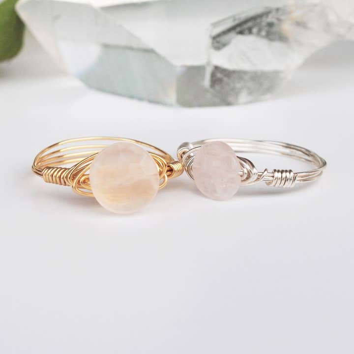 Rose quartz ring/gemstone stacking ring womens ring for wholesale by Seaflowerjewelry