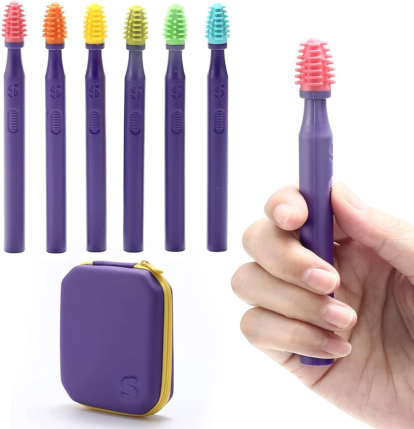 Special Supplies - Wholesale Toothbrush - Kids & Baby - Sensory Mouth Brushes and Oral Stimulation Tools for Kids and Adults, 6 Pack, with Soft Textured Heads, Travel Case Included0