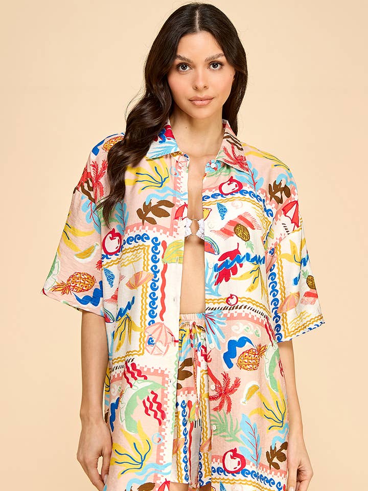 CONJUNTO DE CAMISA DE BOTONES Y PANTALONES CORTOS A JUEGO para venta al por mayor de Hers & Mine