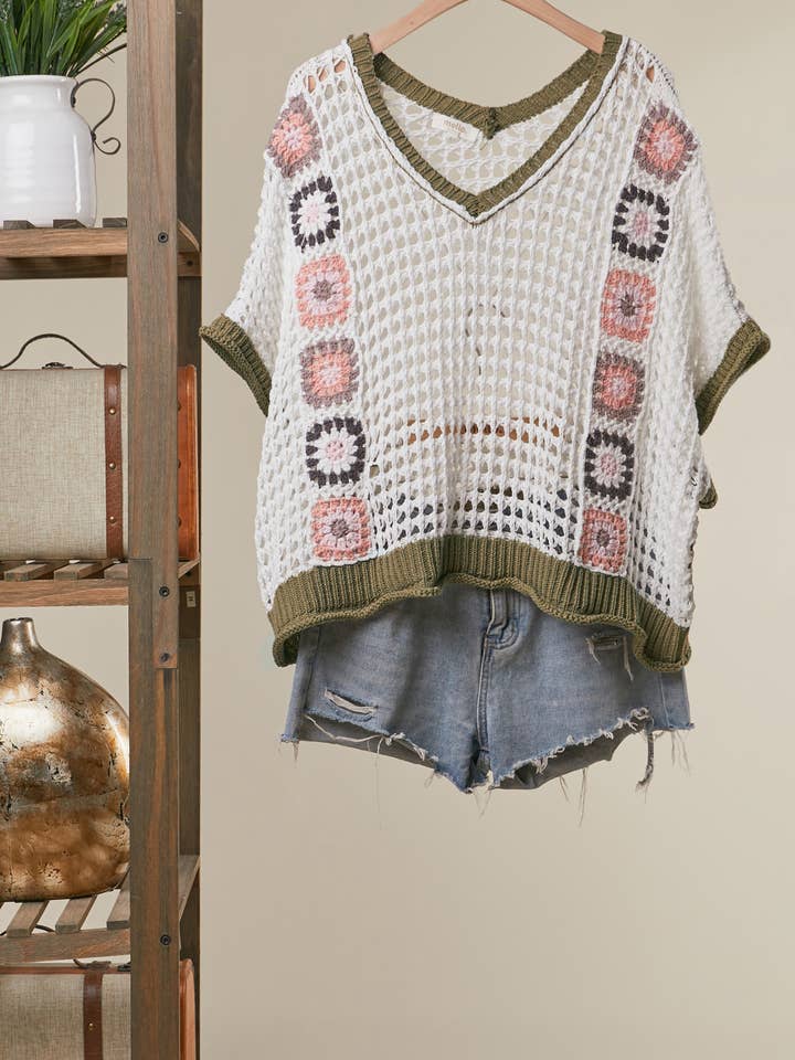 CROCHET STYLE OVERSIZED KNIT SWEATER for wholesale by Mello.