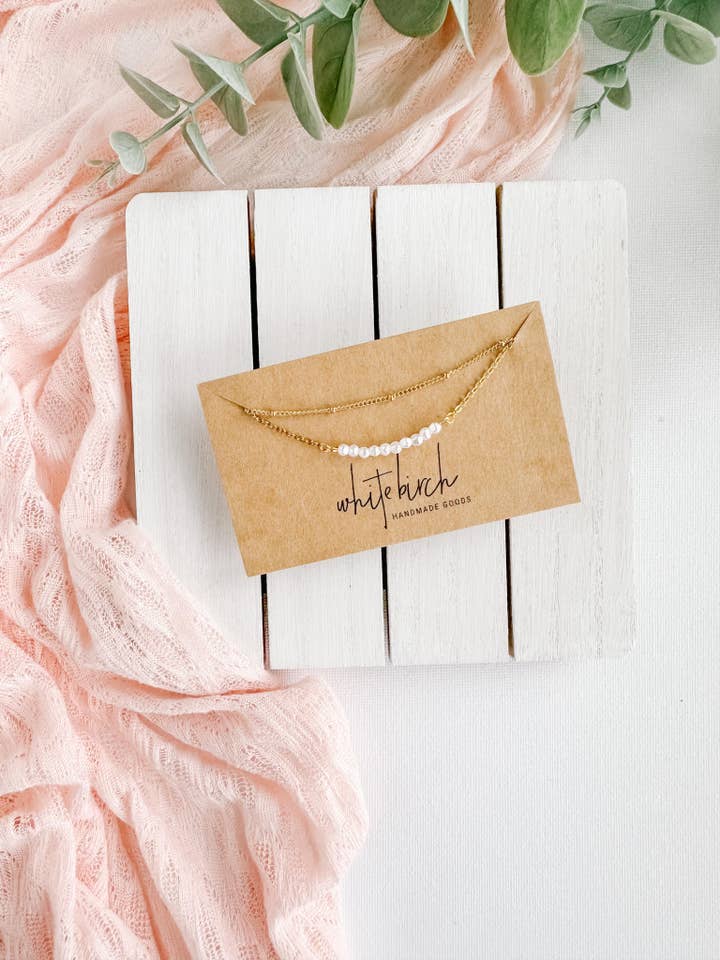 Bracelets en acier inoxydable plaqué or 18K perle/chaîne pour la vente par Whitebirch Handmade Goods