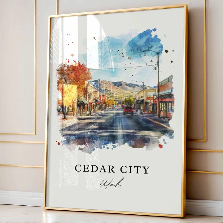Premium Travel Art - Vente Affiche d'art - Art mural de Cedar City, Impression de Cedar City Utah, Art aquarelle du comté d'Iron, Cadeau de Cedar City UT,3