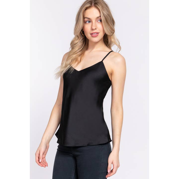 Apolline - Wholesale Camisole - Women's - DOUBLE V NECK SATIN CAMI TOP