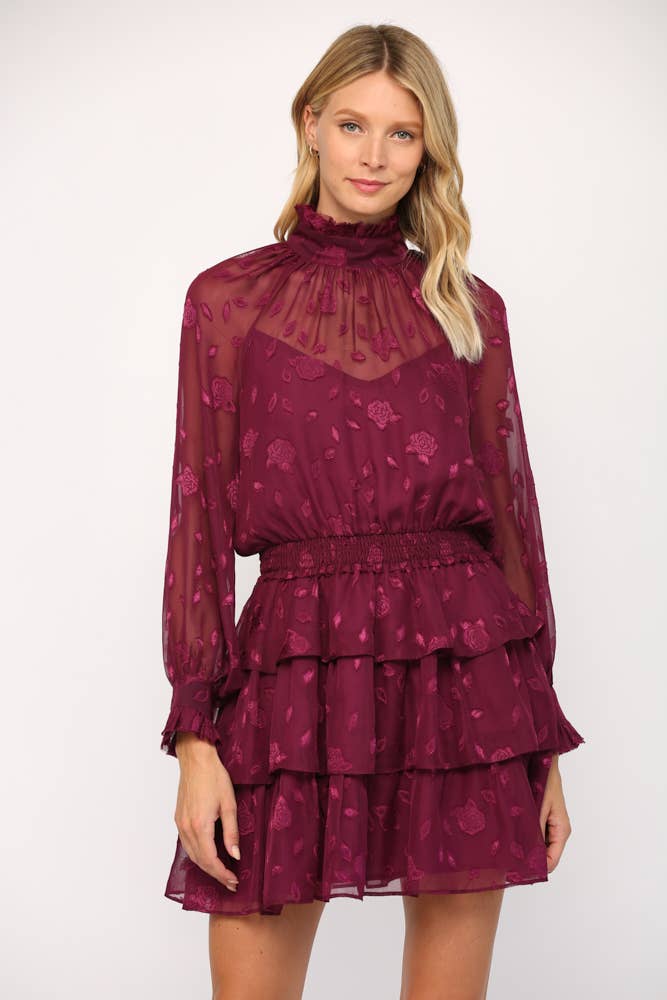 RUBIS ROBE À VOLANTS À COL MONTANT EN MOUSSELINE TRANSPARENTE À FLEURS FD7487VC en vente sur Faire2