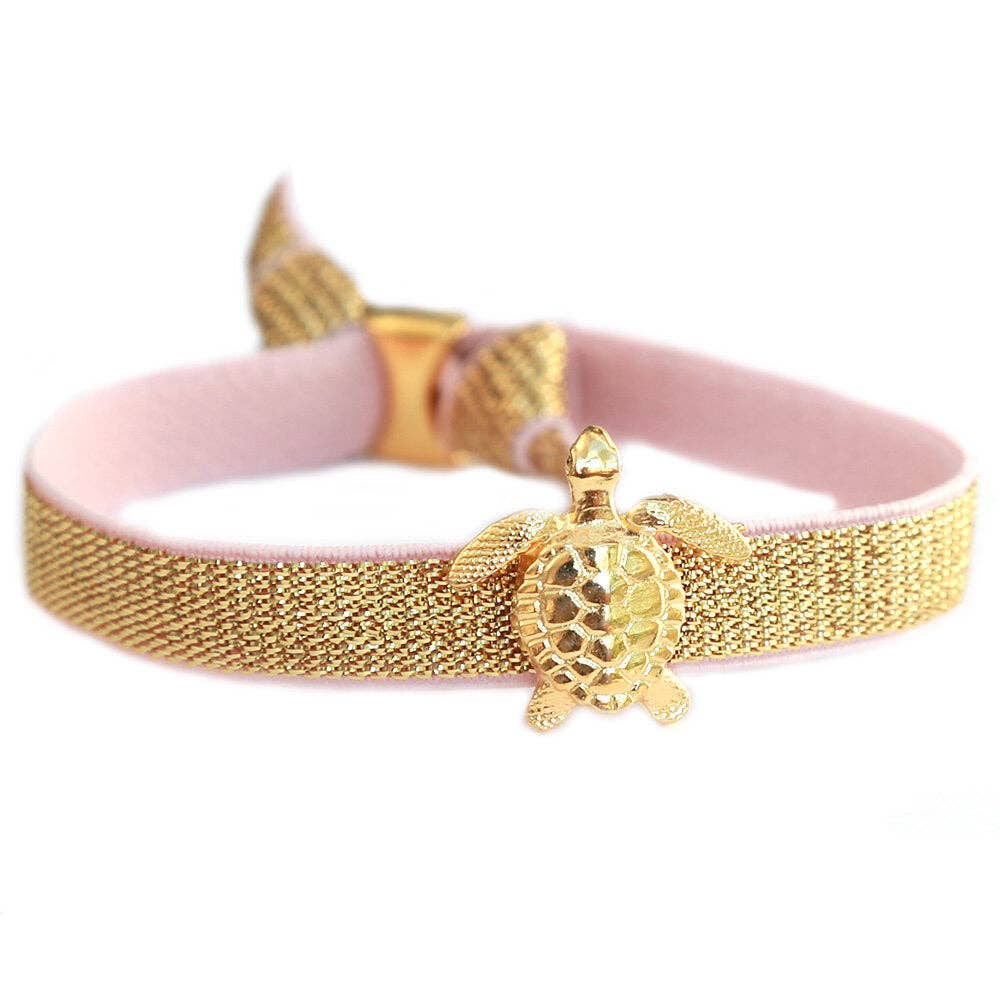 Love Ibiza - Vendita all'ingrosso Braccialetto con ciondolo/pendente - Cavigliera con tartaruga in elastico rosa chiaro e oro0