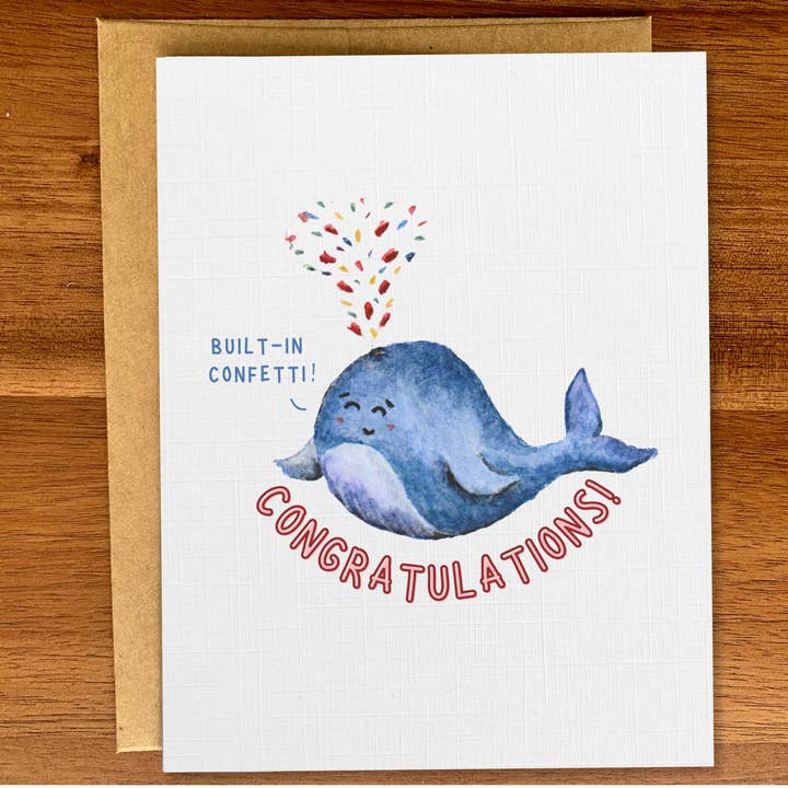 Pink Hill Press - Wholesale Verjaardagskaartje - Schattige walvis confetti verjaardagskaart, Oceaandieren kaart